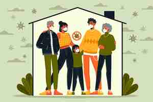 Free vector family protected from the virus indoors