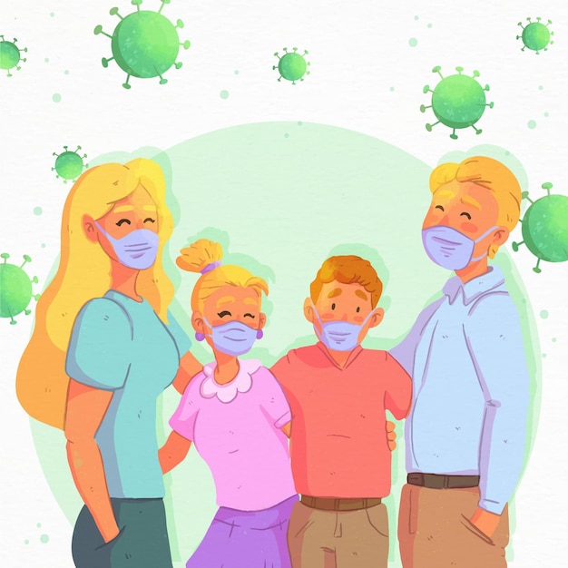 Vettore gratuito famiglia protetta da virus