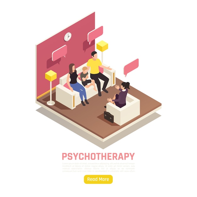 Family psychotherapy isometric banner