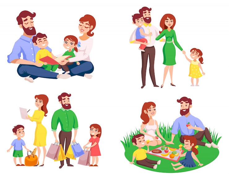Free Vector family retro cartoon style set
