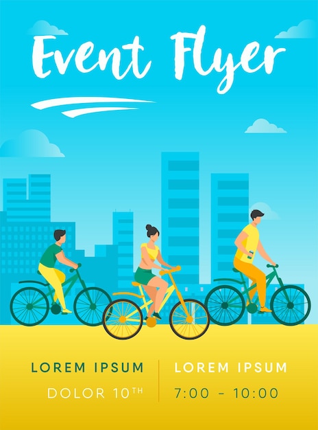 Free vector family riding bikes in city park flyer template