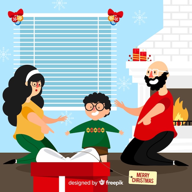 Free vector family sharing presents christmas illustration