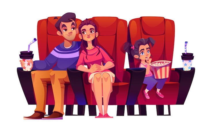 मुफ़्त वेक्टर family sitting in cinema red armchairs