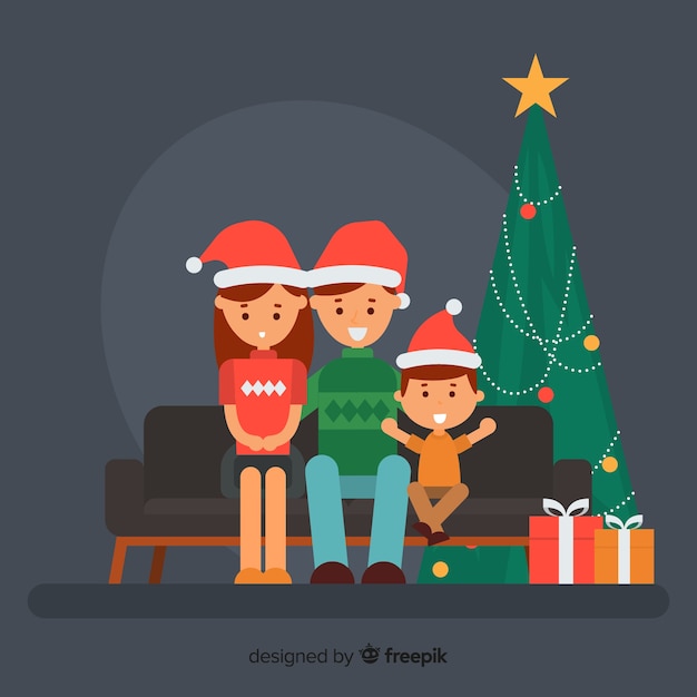 Family on the sofa christmas illustration