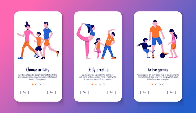 無料ベクター 3つの垂直バナーのファミリースポーツセット