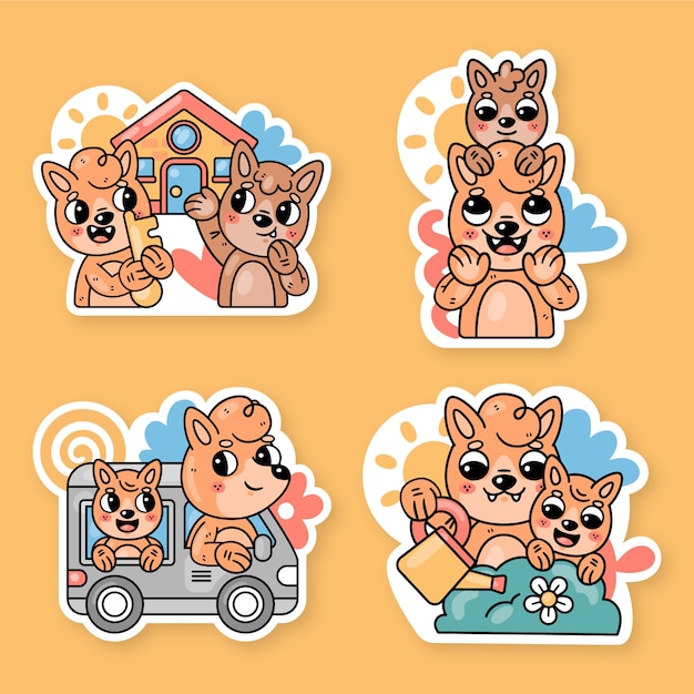 Free vector family stickers collection with fred the fox