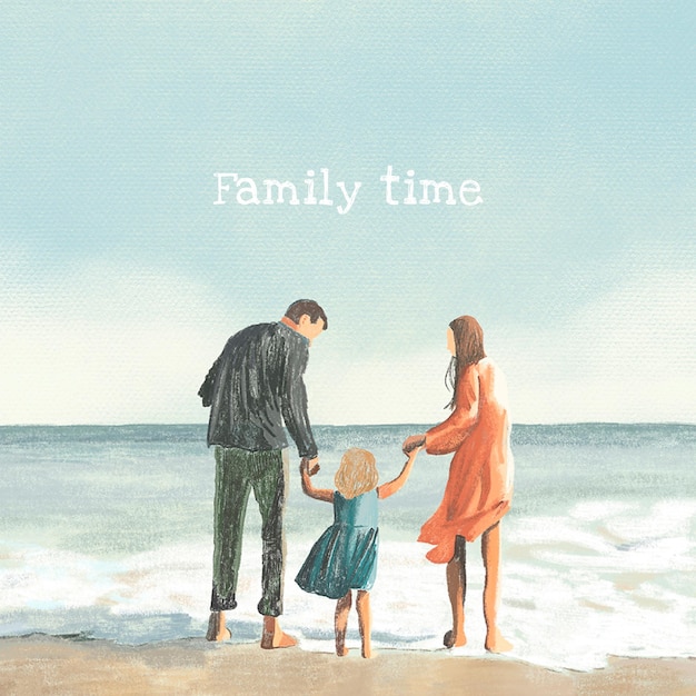 가족 시간 편집 가능한 템플릿 벡터 색연필 그림