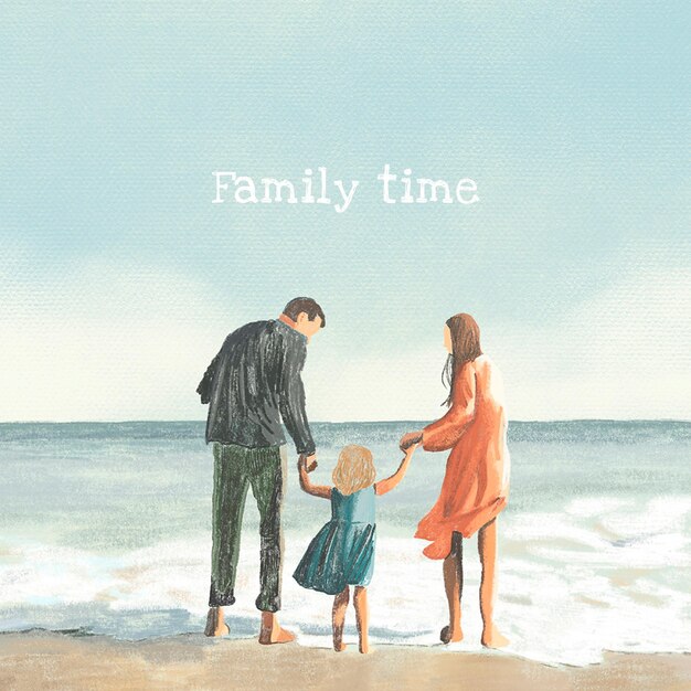 Family time editable template vector color pencil illustration