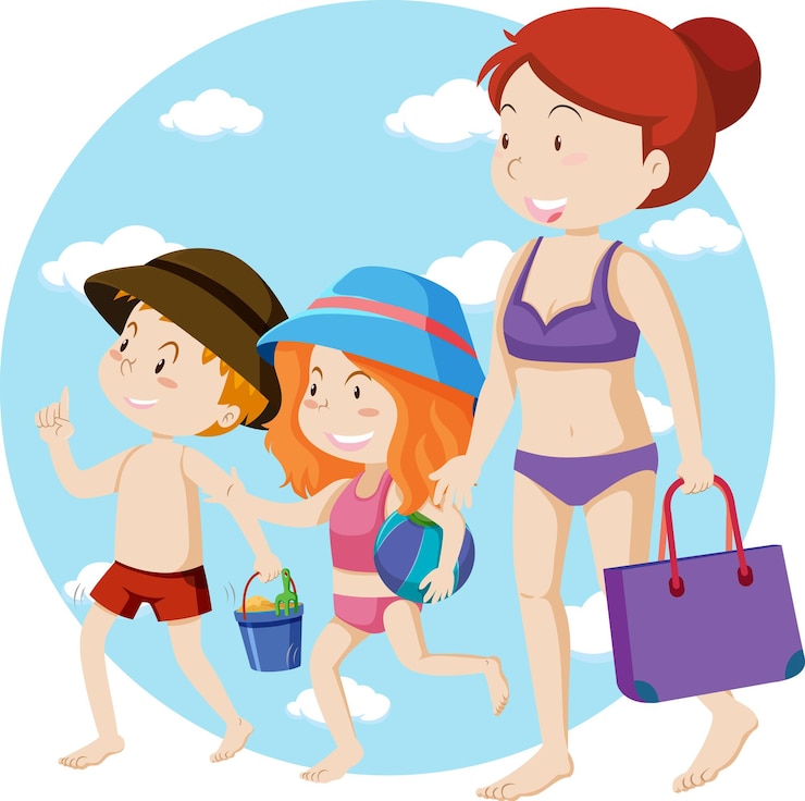 Free Vector family travel holiday theme go to the beach