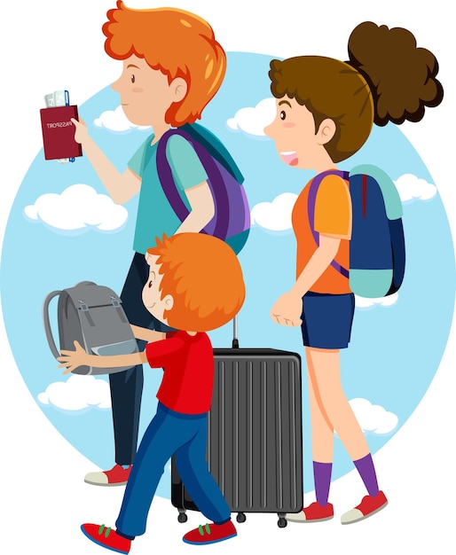 Free vector family travel holiday theme with backpack