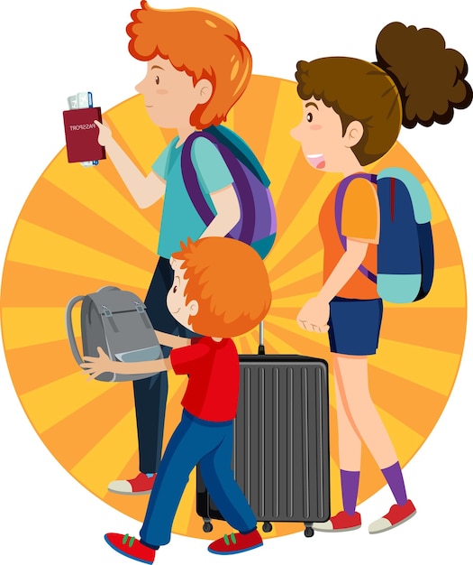 Free vector family travel holiday theme with backpack