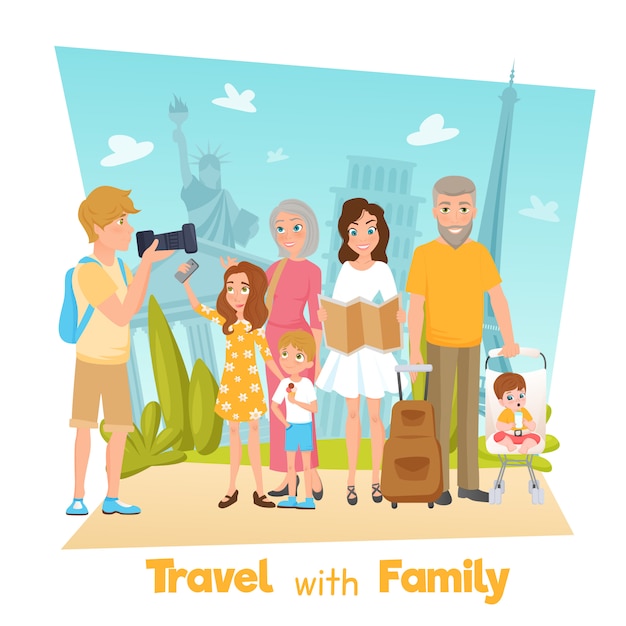 Иллюстрация семейного путешествия