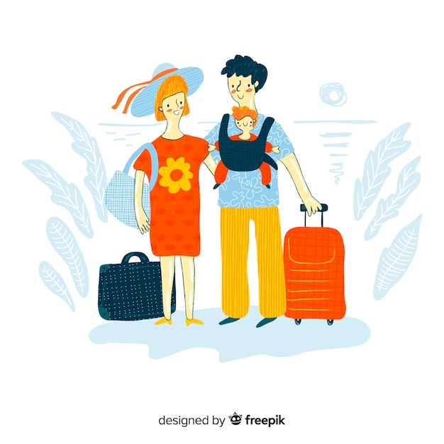 Free vector family traveling hand drawn design