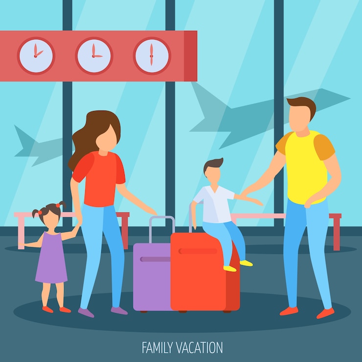 Free Vector family vacation at the airport