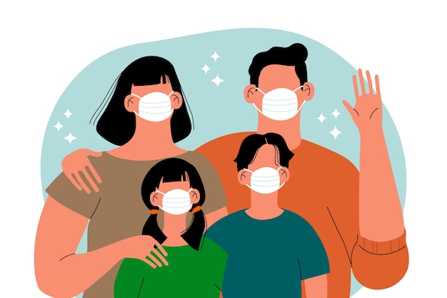 Free vector family wearing face masks