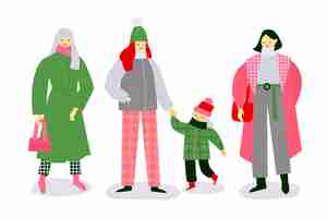 Free vector family wearing winter clothes