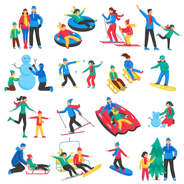 Free vector family winter sports icons set