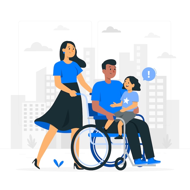 Vettore gratuito famiglia con un'illustrazione del concetto di genitore disabile