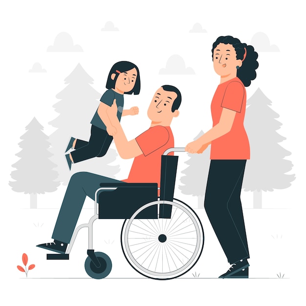 Family with a disabled parent concept illustration