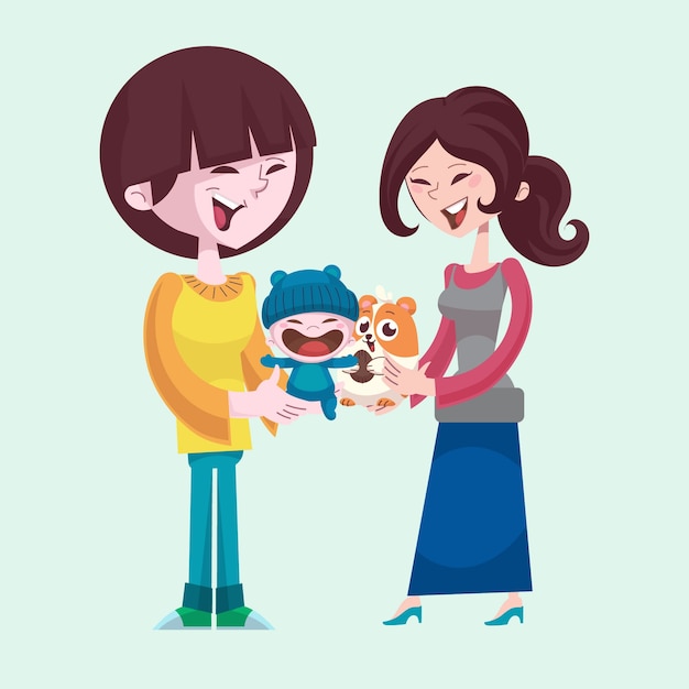 Family with pets illustration