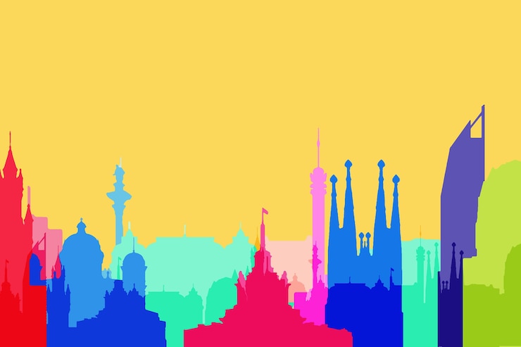 Free Vector famous building worldwide colorful style