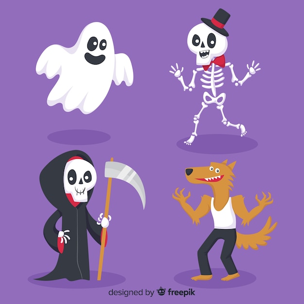 Free vector famous halloween creatures character collection