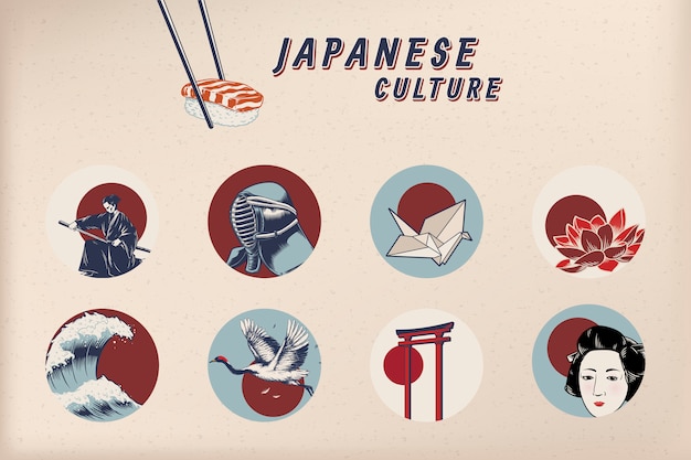 Free vector famous japanese cultural icons