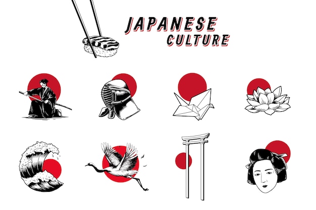 Free vector famous japanese cultural icons