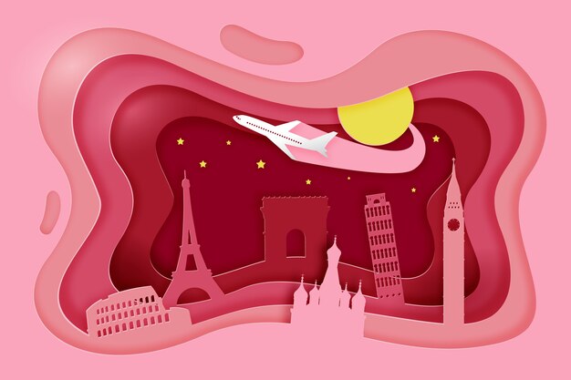 無料ベクター 飛行機で世界の国々の有名なモニュメント