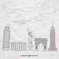 Free vector famous monuments on paper texture