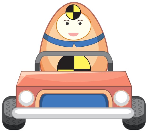 Free vector a fancy egg driving a car on white background