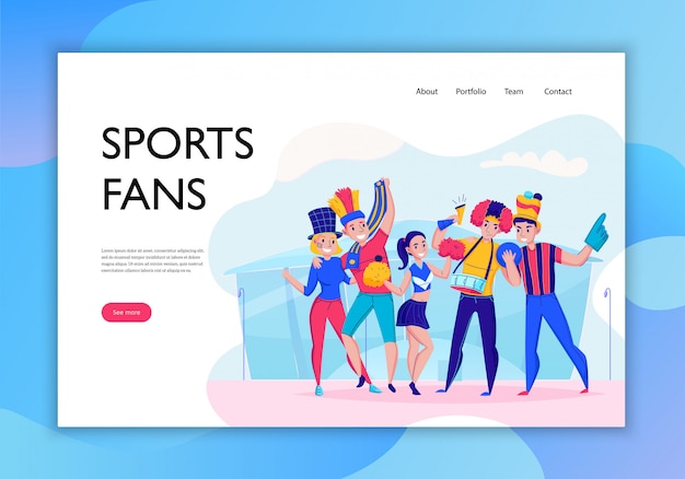 Free vector fans cheering team concept banner with sports fan headline and see more button  illustration