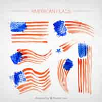 Free vector fantastic american flags in watercolor style