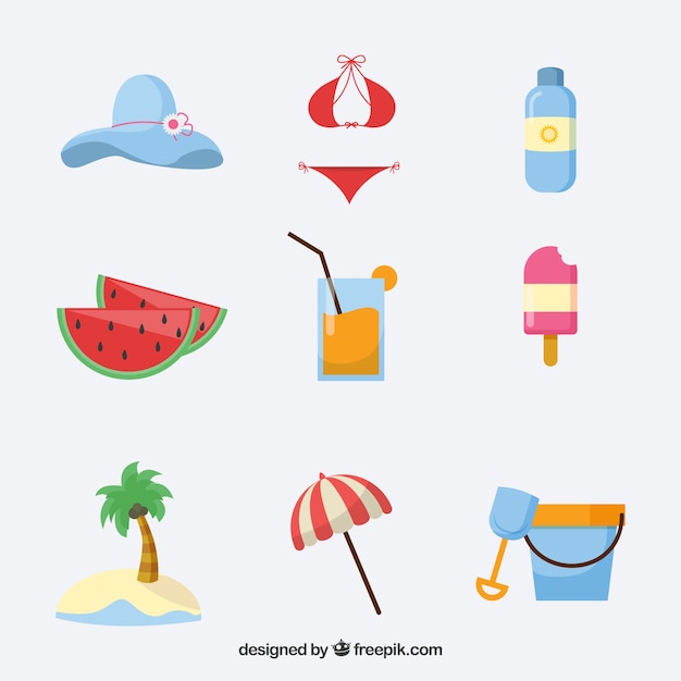 Free vector fantastic assortment of flat summer items