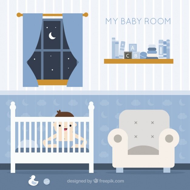 Free Vector fantastic baby room with smiling baby