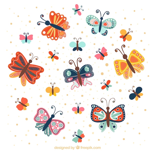 Free vector fantastic background with colored butterflies