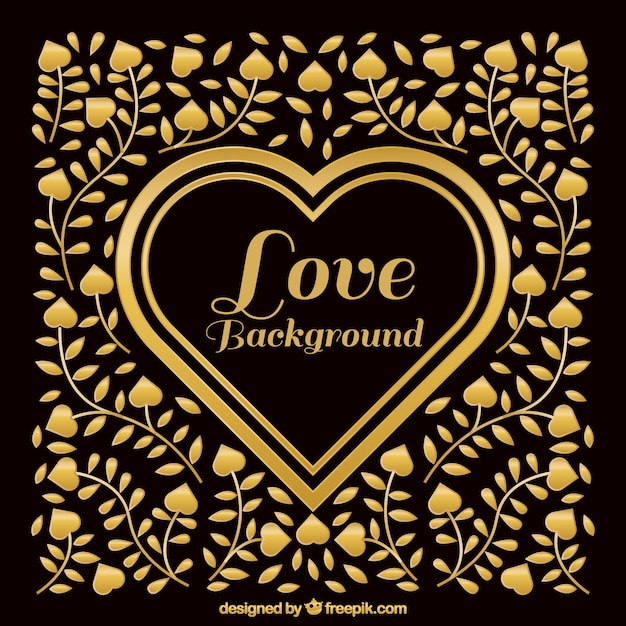 Fantastic background with golden hearts and floral decoration