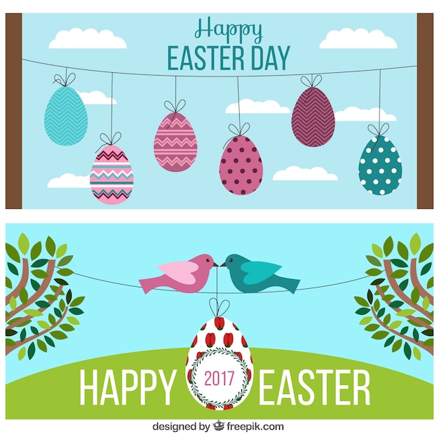 Free vector fantastic banners with easter eggs and birds
