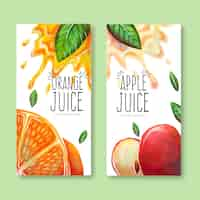 Free vector fantastic banners with watercolor orange and apple juices