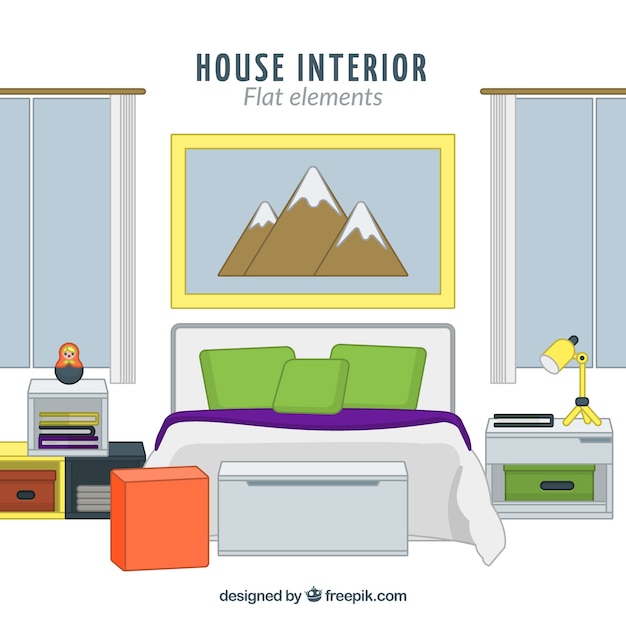 Free vector fantastic bedroom in flat design