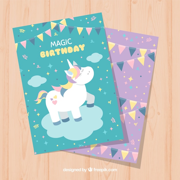 Free vector fantastic birthday invitation with a unicorn