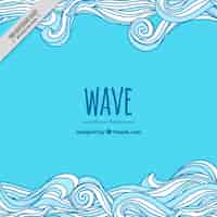 無料ベクター 手描きの波とファンタスティック青の背景