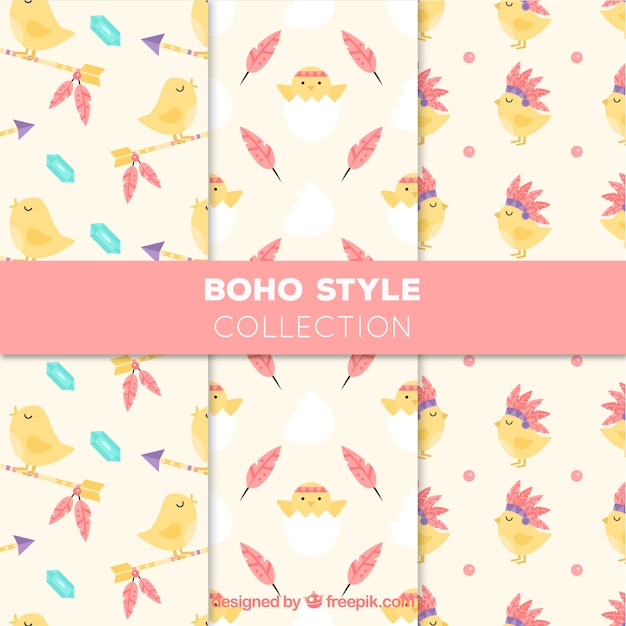 Fantastic boho patterns with cute chick