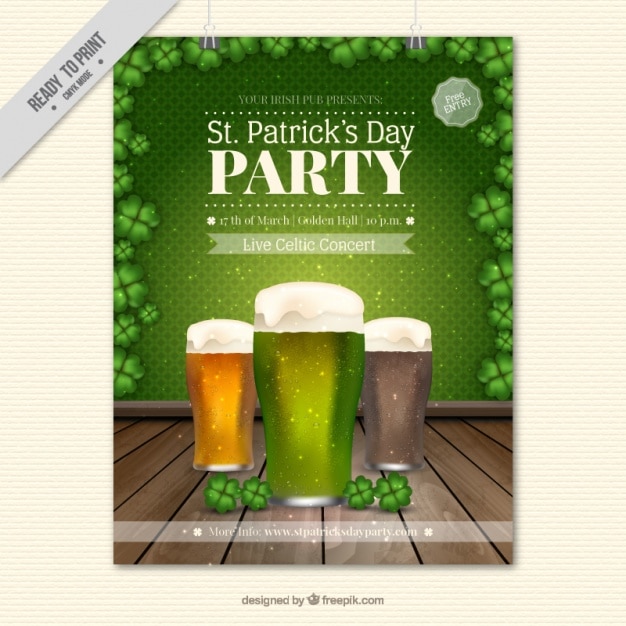 Vettore gratuito modello di brochure fantastico con birre per il giorno di san patrizio
