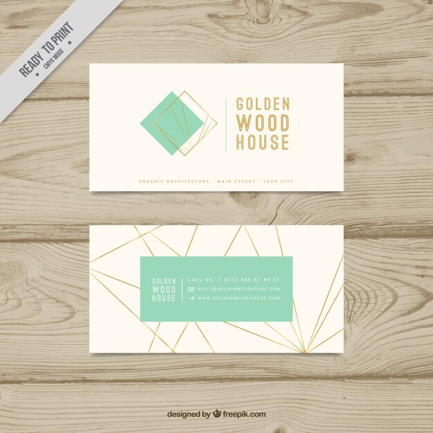 Fantastic business card with geometric golden lines