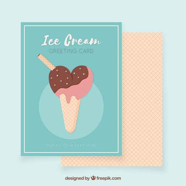 Fantastic card with ice cream cone in flat design