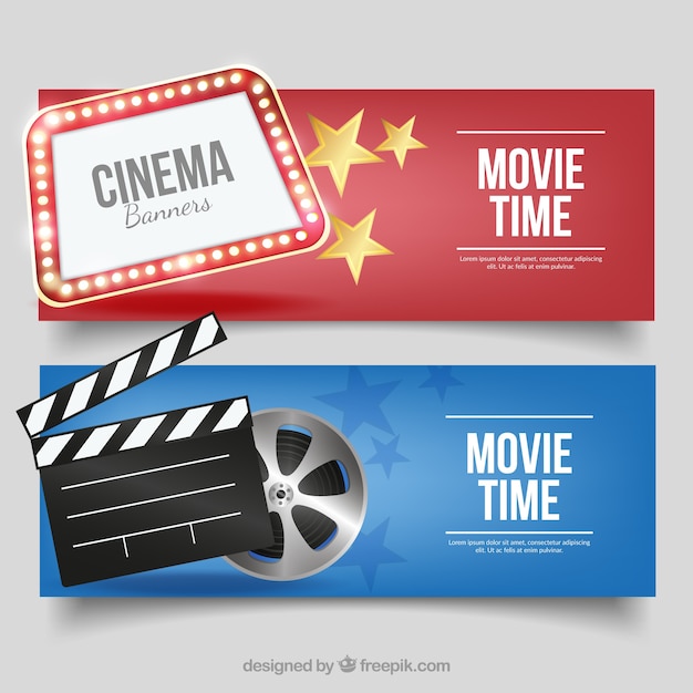 Free vector fantastic cinema banners with decorative items