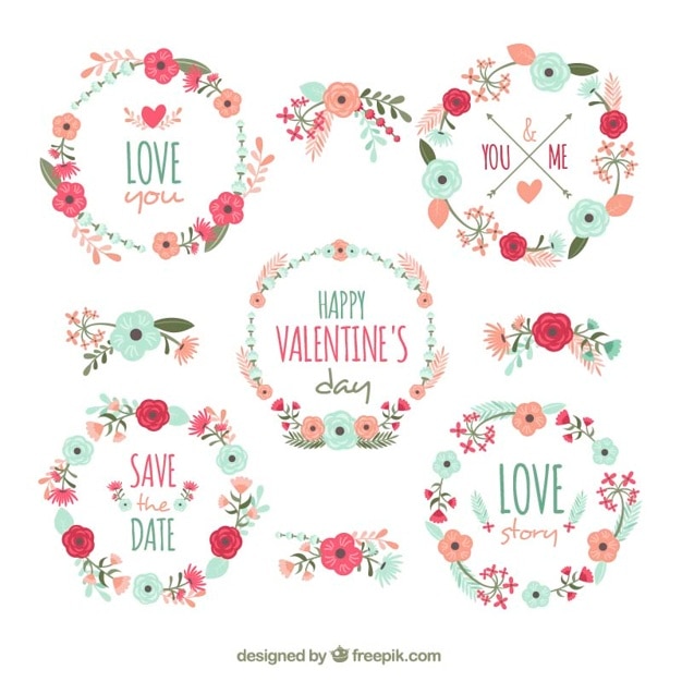 Free vector fantastic collection of floral decoration for valentine's day