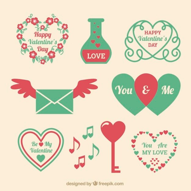 Free vector fantastic collection of green and red valentine's day elements