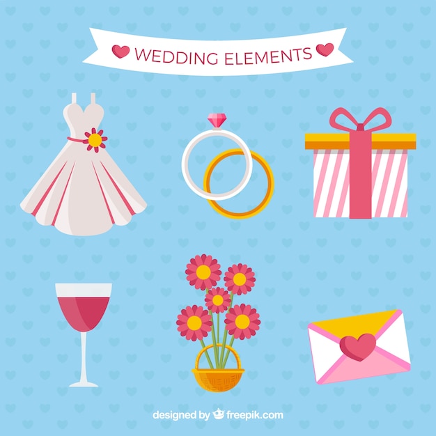 Бесплатное векторное изображение Фантастическая коллекция плоских предметов для свадьбы